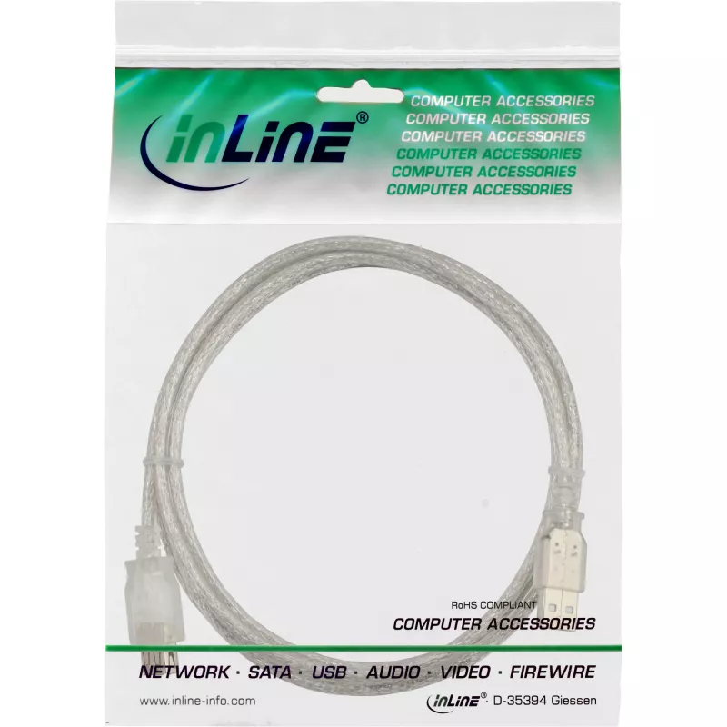 USB 2.0 ilginimo laidas InLine 34603 3 m skaidrus