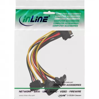 InLine SATA maitinimo 1 į 4 kabelis, moteriška / 4x SATA vyriški kampuoti su fiksatoriais, 0,30 m
