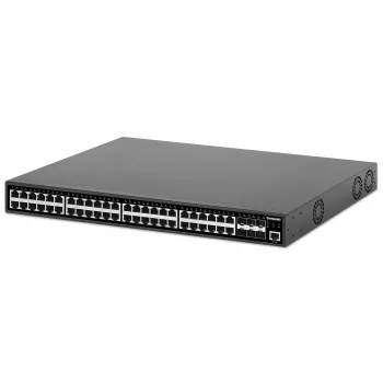 Intellinet 48 prievadų Gigabit Ethernet PoE+ valdomas jungiklis su šešiais 10G SFP+ jungtimis, 450 W PoE biudžetas, L2+/L3 Lite