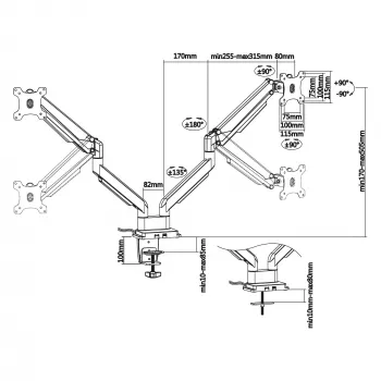 InLine stalinis laikiklis su kėlimo mechanizmu ir USB/Audio, 2 monitoriams iki 81 cm (32 colių), juodas
