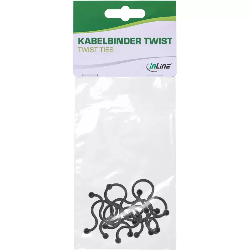 InLine Twist Ties 22 mm, juoda, 10 vnt. – daugkartiniai kabelių ir laidų rišikliai