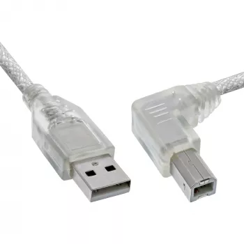 InLine USB 2.0 laidas su stačiu kampu Type A vyras / B vyras permatomas 1 m
