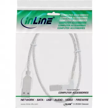 InLine USB 2.0 laidas su stačiu kampu Type A vyras / B vyras permatomas 1 m