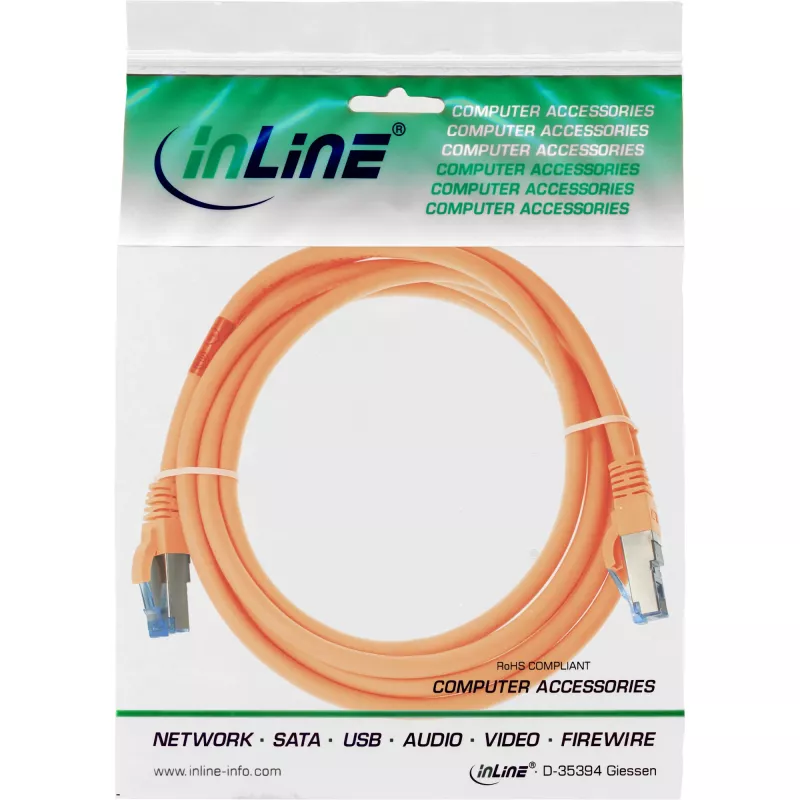 InLine Patch Laidas S/FTP PiMF Cat.6A be halogenų 500MHz oranžinis 2m