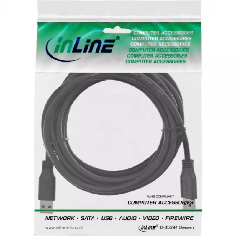 InLine USB 3.2 Gen.1 laidas Type A kištukas / Type A kištukas, juodas, 3 m