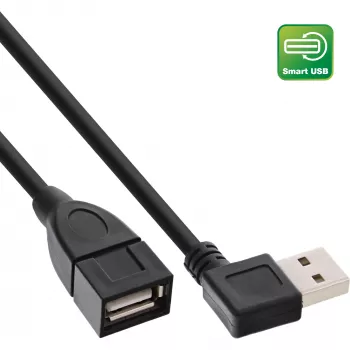 InLine USB 2.0 Smart Cable kampinis + reversinis Type A kištukas / lizdas juodas 1m
