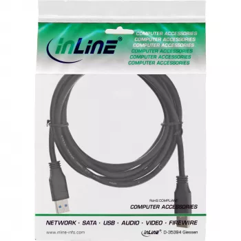 InLine USB 3.2 Gen.1 laidas, USB A kištukas / A kištukas, juodas, 0,5 m