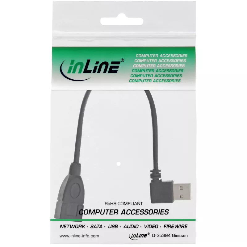 InLine USB 2.0 Smart Cable kampinis + reversinis Type A kištukas / lizdas juodas 0,2 m