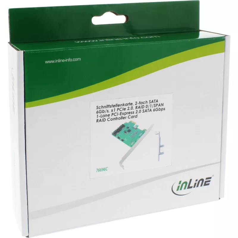 InLine PCIe 2.0 x1 RAID kortelė su 2 SATA 6Gb/s prievadais, RAID 0/1/SPAN