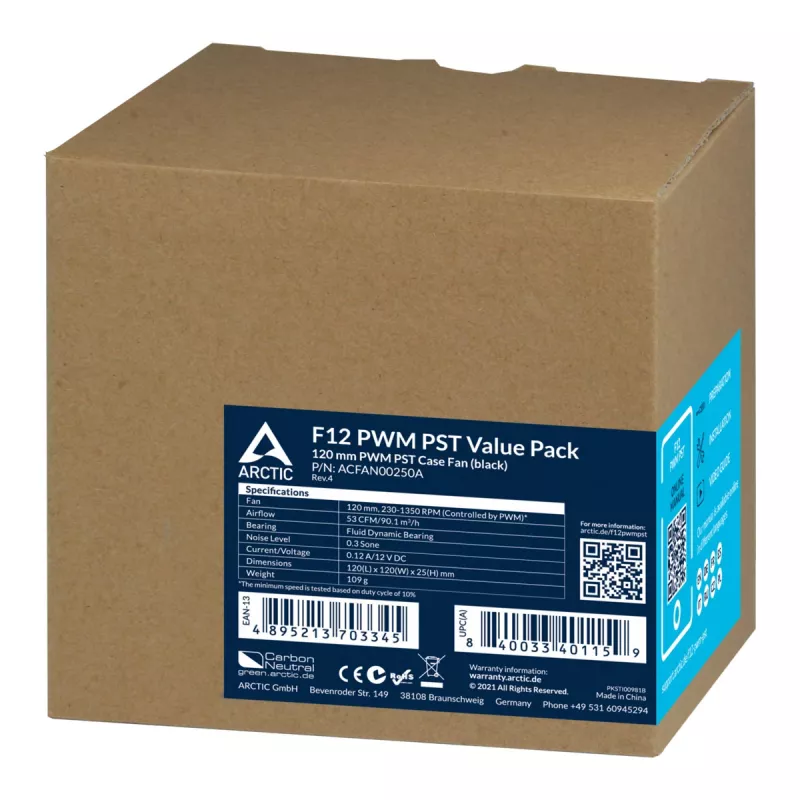 ARCTIC F12 PWM PST - 120 mm korpuso ventiliatorius su PWM ir PST