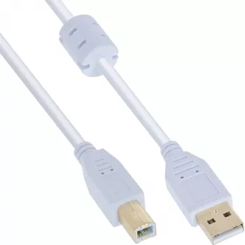 InLine USB 2.0 laidas A tipas (vyriškas) / B tipas (vyriškas), auksuoti kontaktai, ferito branduolys, baltas, 3 m