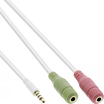 InLine 99301W adapterinis laidas ausinėms 3,5 mm kištukas (4 kontaktų) / 2x 3,5 mm lizdai, baltas, 1 m
