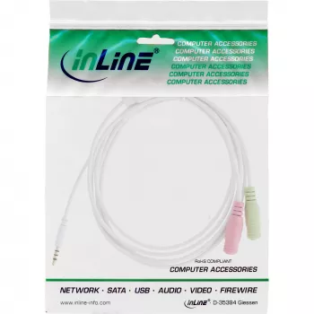InLine 99301W adapterinis laidas ausinėms 3,5 mm kištukas (4 kontaktų) / 2x 3,5 mm lizdai, baltas, 1 m