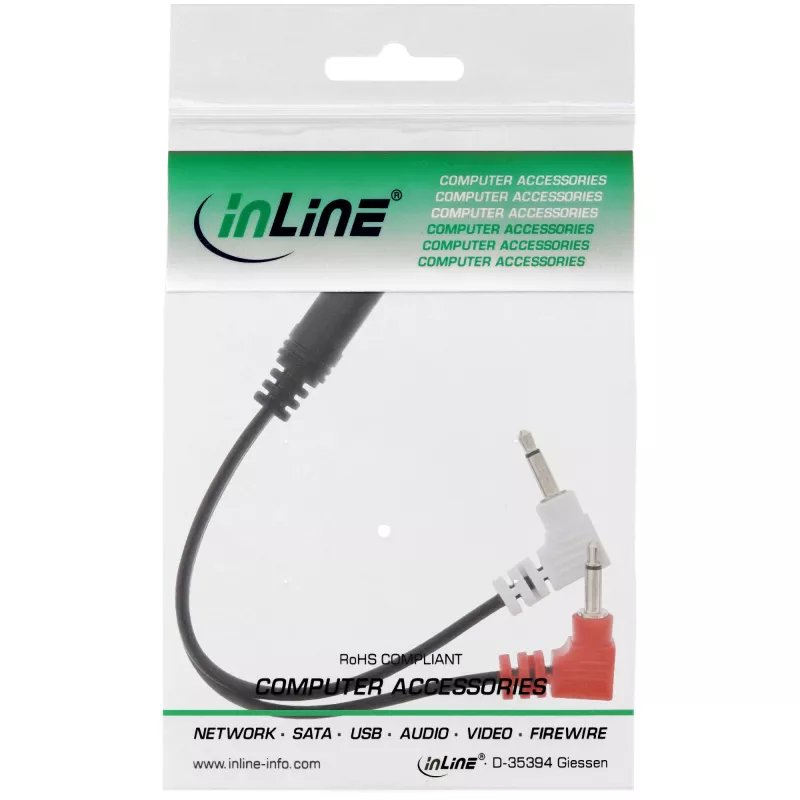 InLine garso adapterio laidas lėktuvui, 2x 3.5 mm M į 3.5 mm F 3 kontaktų, 0,15 m