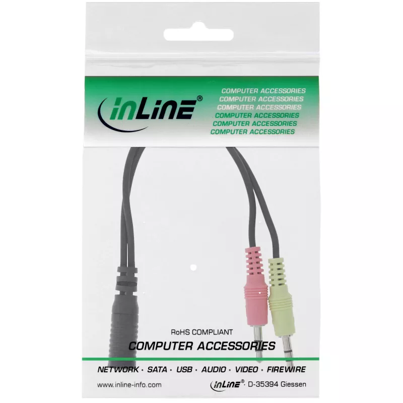InLine garso adapterio laidas ausinėms, 2x 3,5 mm M į 3,5 mm F 4 kontaktų, OMTP, 0,15 m