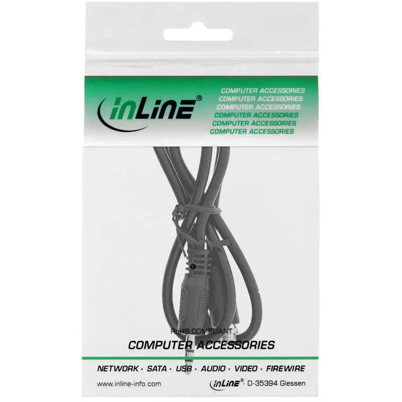 InLine garso adapterio laidas, 3,5 mm stereo kištukas / lizdas su sriegiu, 0,6 m