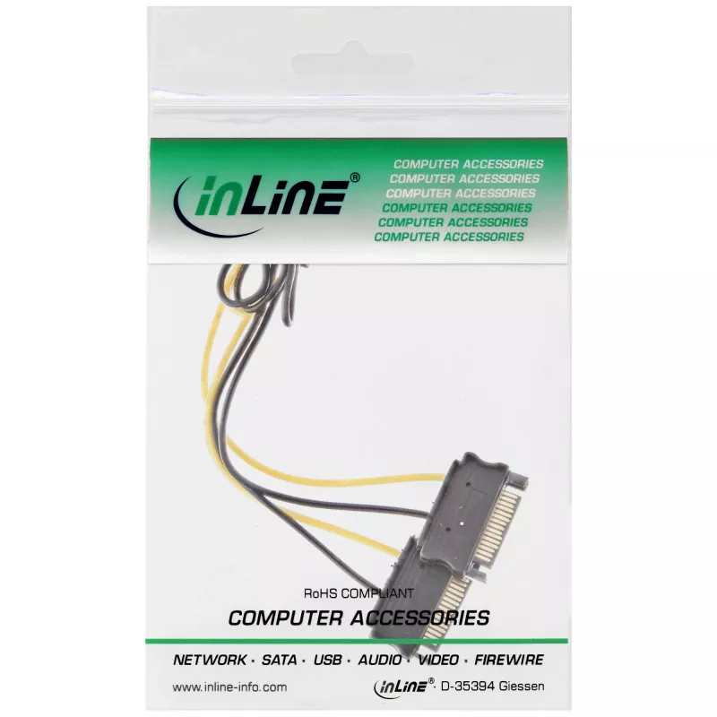 InLine maitinimo adapterio laidas, 2x SATA (vyras) / 8 kontaktų PCI-Express (vyras), 0,15 m