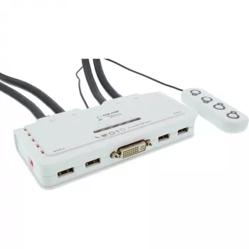 InLine KVM jungiklis 4 prievadai DVI-D + USB + Audio su 2 kabelių rinkiniais