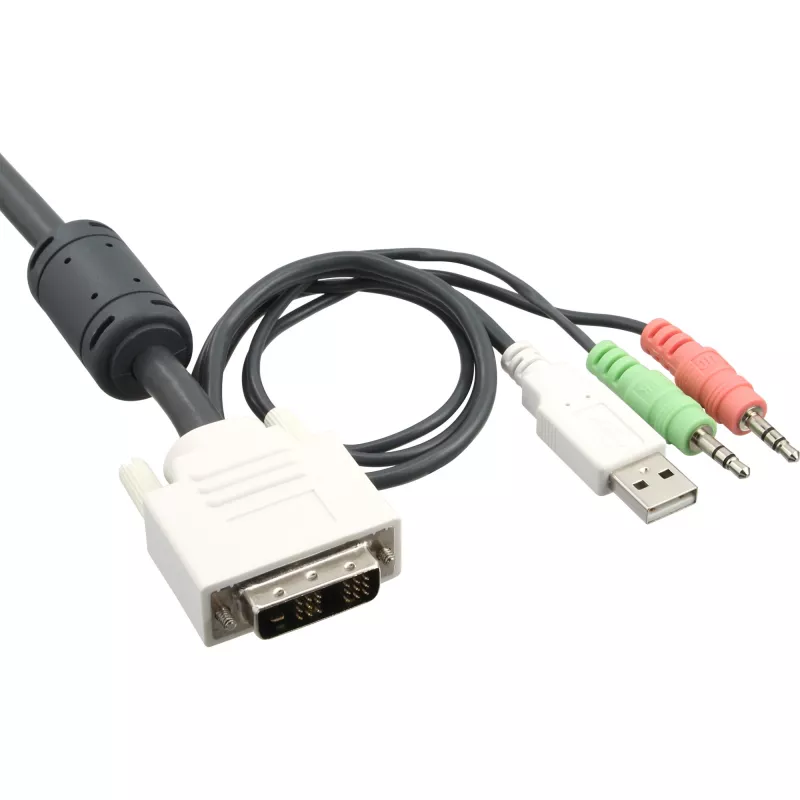 InLine KVM jungiklis 4 prievadai DVI-D + USB + Audio su 2 kabelių rinkiniais
