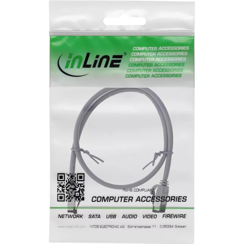 InLine Patch laidas plonas, U/FTP, Cat.8.1, TPE halogen-free, pilkas 0,3 m