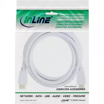 InLine High Speed HDMI kabelis su Ethernet, M/M, baltas, auksuoti kontaktai, 2m