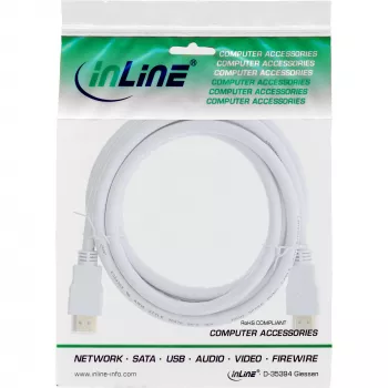 InLine HDMI 2.0b laidas su Ethernet, vyriški/vyriški, baltas, auksuoti kontaktai, 1,5 m