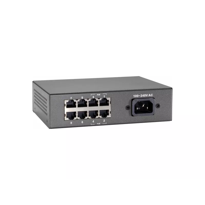 LevelOne 8 prievadų Fast Ethernet PoE jungiklis, 802.3at/af PoE, 4 PoE išėjimai, 65 W