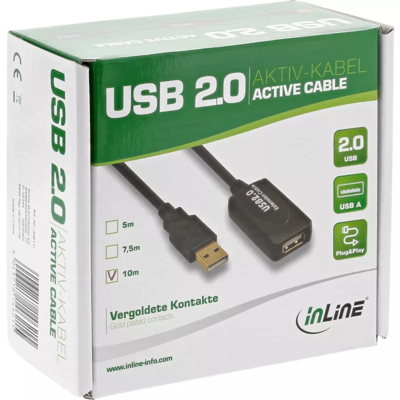 InLine USB 2.0 aktyvus signalo kartotuvas, laidas A tipas (vyriškas) / A tipas (moteriškas), 25 m