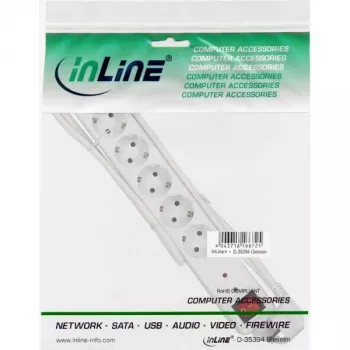 InLine 6-ių lizdų ilgintuvas su apsauga nuo viršįtampių, baltas