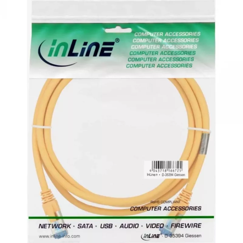 InLine Patch Laidas S/FTP PiMF Cat.6A halogen free 500MHz geltonas 1,5m
