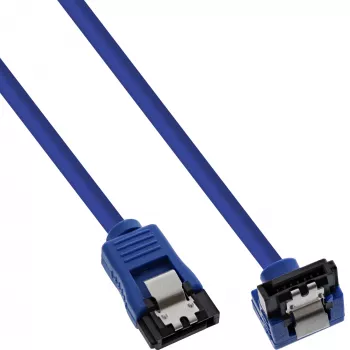 InLine SATA 6Gb/s apvalus mėlynas kabelis 90° kampu su fiksatoriais 0,3 m