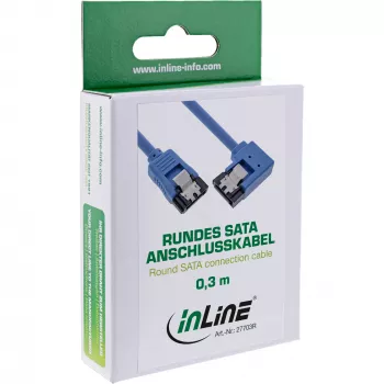 InLine SATA 6Gb/s apvalus kabelis su vienu 90° kampu ir fiksatoriais, 0,3 m