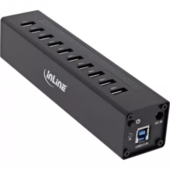 InLine USB 3.0 10 prievadų šakotuvas aliumininiame korpuse su 4A maitinimo šaltiniu, juodas