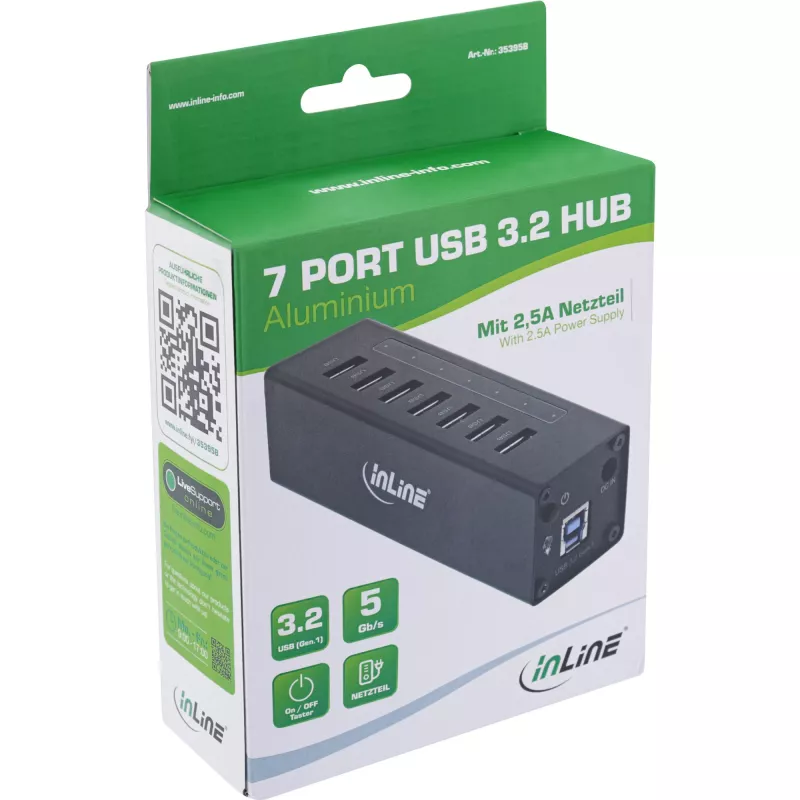 InLine USB 3.0 7 prievadų centras (hub) su aliumininiu korpusu ir 2,5A maitinimo šaltiniu