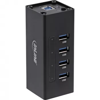InLine USB 3.0 4 prievadų aktyvus USB šakotuvas su 2,5 A maitinimo šaltiniu, aliuminio korpusas