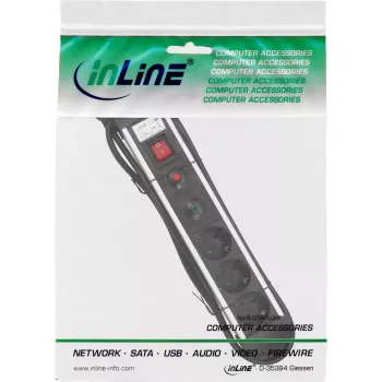 InLine Socket Strip aliumininis 6 lizdų su apsauga ir jungikliu, 1,5 m