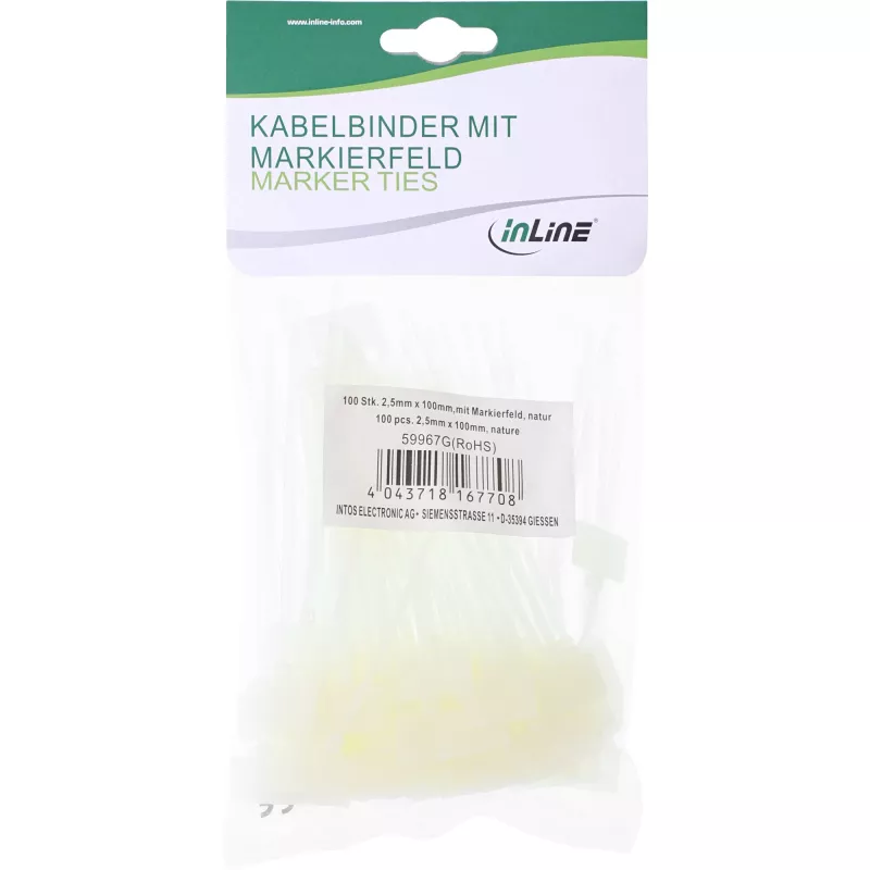 Kabelių raiščiai su žymėjimo lauku InLine 100 mm x 2,5 mm, nailonas, 100 vnt.