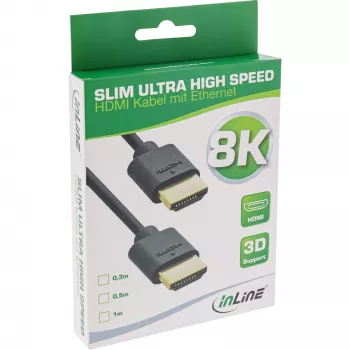 InLine Slim Ultra High Speed HDMI laidas M/M 8K4K auksuotas juodas 0,3 m