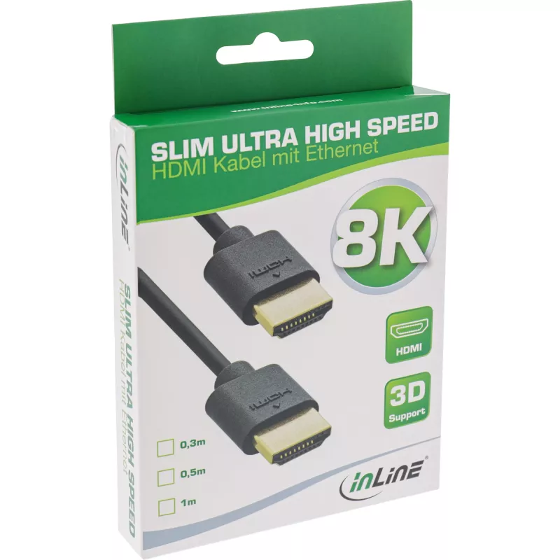 InLine Slim Ultra High Speed HDMI laidas M/M 8K4K auksuotas juodas 0,3 m