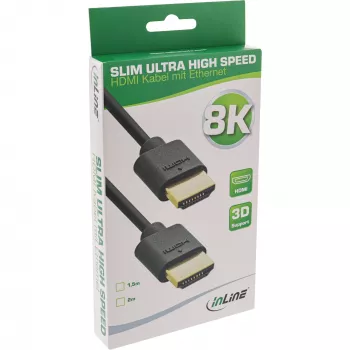 InLine Slim Ultra High Speed HDMI laidas M/M 8K4K auksuotas juodas 2m