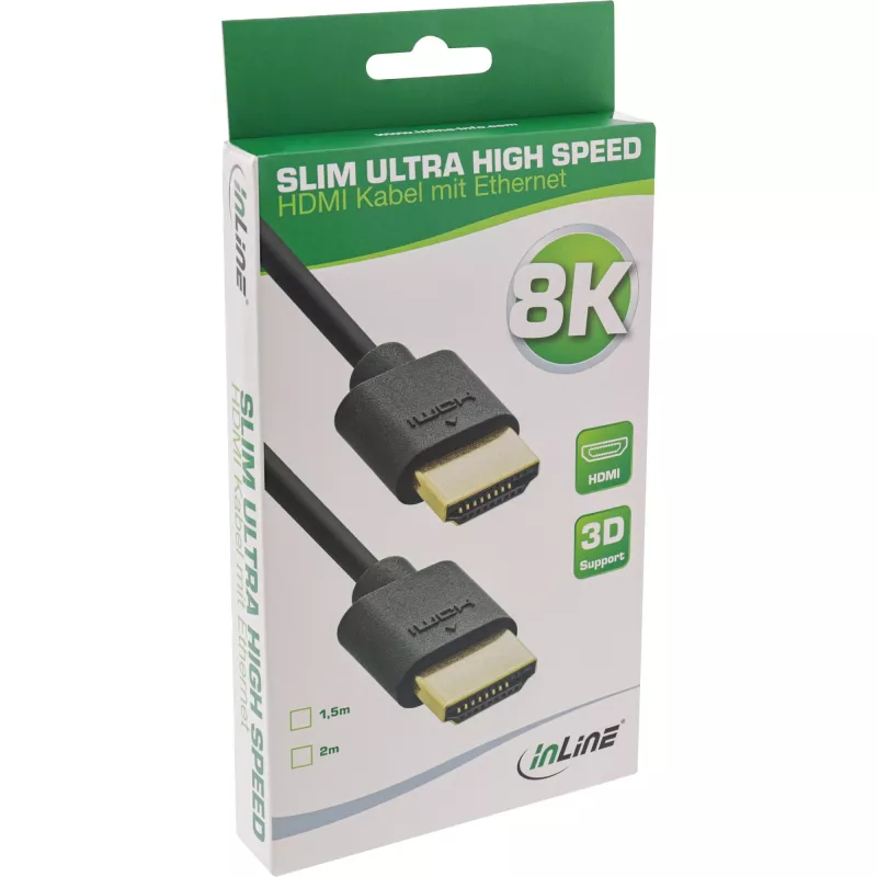 InLine Slim Ultra High Speed HDMI laidas M/M 8K4K auksuotas juodas 2m