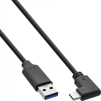 InLine USB 3.2 laidas, USB-C kampinis kištukas į USB-A kištuką, juodas, 1 m