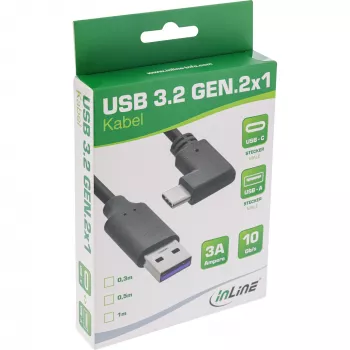 InLine USB 3.2 laidas, USB-C kampinis kištukas į USB-A kištuką, juodas, 1 m