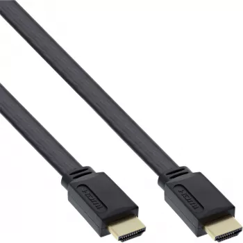 InLine plokščias HDMI kabelis High Speed su Ethernet, auksuoti kontaktai, juodas, 3 m