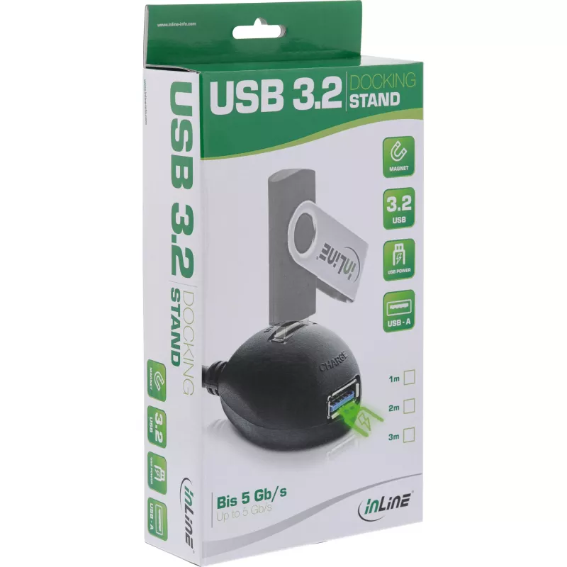 InLine USB 3.2 Gen.1 ilginimo laidas USB A kištukas / A lizdas + maitinimas, su stovu, juodas, 3 m