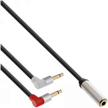 InLine Slim garso adapterio laidas lėktuvo sėdynėms 2x 3,5 mm kištukas į 1x 3,5 mm lizdą, 1 m