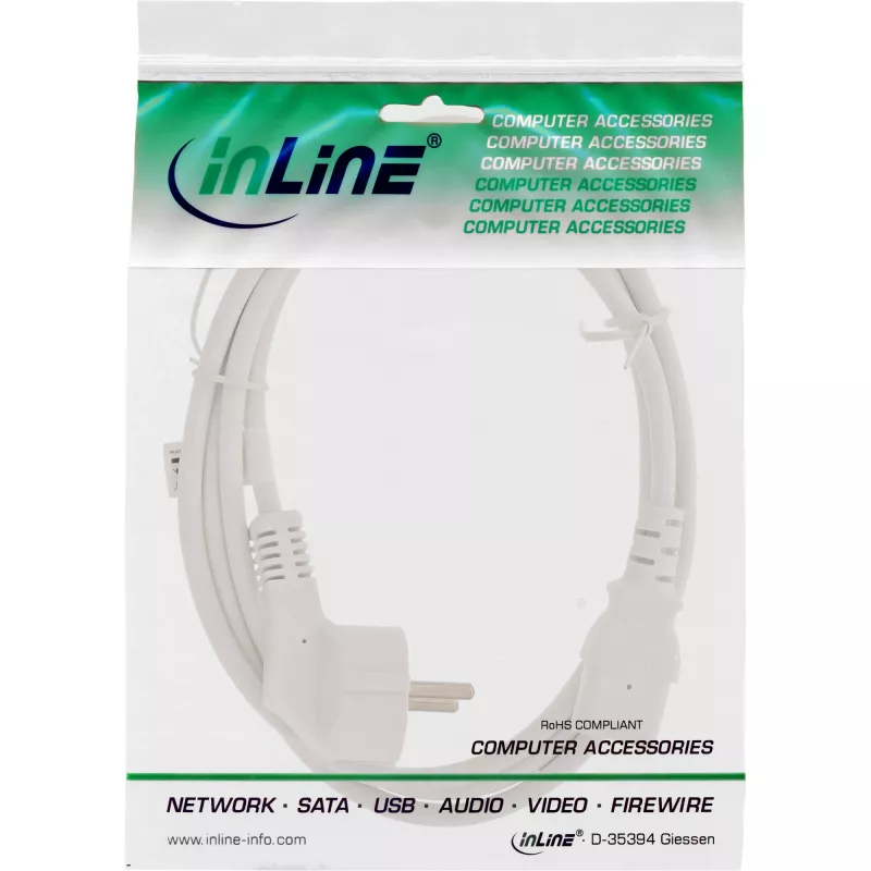 InLine maitinimo laidas, CEE 7/7 kampuotas / 3 kontaktų IEC C13 kištukas, baltas, 1 m