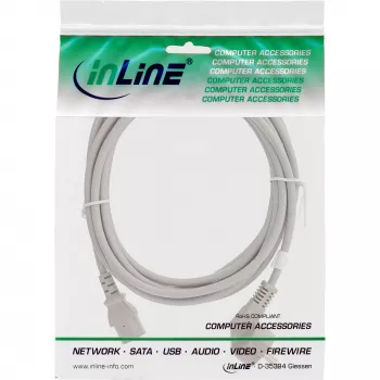 InLine maitinimo laidas, CEE 7/7 kampuotas / 3 kontaktų IEC C13 kištukas, pilkas, 3 m