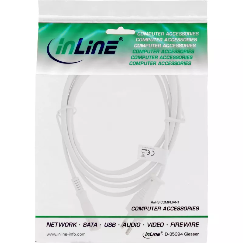 InLine maitinimo laidas, Euro kištukas / Euro8 kištukas, baltas, 1,0 m