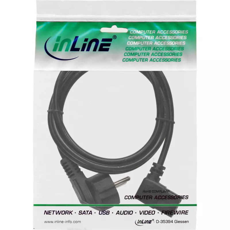 InLine maitinimo laidas, CEE 7/7 kampuotas / 3 kontaktų IEC C13 vyriškas kampuotas, 5 m